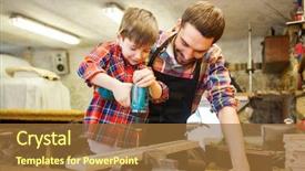  Presentation with family - Audience pleasing slides consisting of teaching tool - family carpentry woodwork and people backdrop and a tawny brown colored foreground