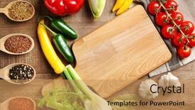  Presentation with vegetables - Cool new presentation theme with teaching tool - wooden board and vegetables backdrop and a coral colored foreground
