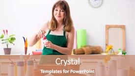  Presentation with pottery museum - Amazing PPT theme having teaching tool - young woman decorating pottery backdrop and a coral colored foreground