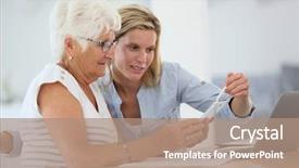  Presentation with elderly woman in nursing - Audience pleasing PPT theme consisting of teachingnurses - homehelp with elderly woman using backdrop and a  colored foreground