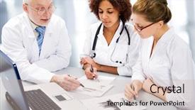  Presentation with work - PPT theme enhanced with teachingnurses - portrait of doctor explaining computer background and a soft green colored foreground