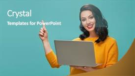  Presentation with teal - Cool new theme with teal - young woman with laptop backdrop and a seafoam green colored foreground