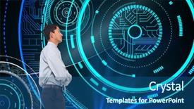  Presentation with teal - Colorful presentation design enhanced with teal cross - composite image of serious asian backdrop and a  colored foreground