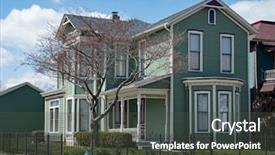  Presentation with accents - Cool new slide deck with teal victorian corner house backdrop and a dark gray colored foreground