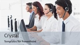  Presentation with computers - Beautiful presentation featuring call center team - employee's typing on their computers backdrop and a light blue colored foreground