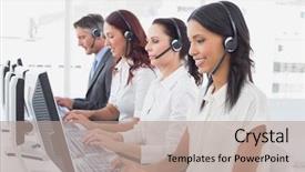  Presentation with employee recognition vedio - Presentation theme with call center team - employee's typing on their computers background and a coral colored foreground