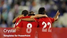 Presentation with football - Colorful PPT theme enhanced with team - football players hugging while celebrate backdrop and a crimson colored foreground