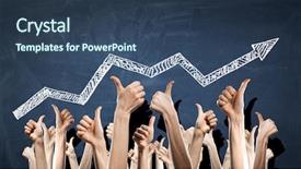  Presentation with team group - Audience pleasing theme consisting of team - group of people rise hands backdrop and a ocean colored foreground