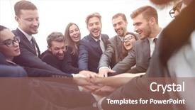  Presentation with team group - Presentation theme featuring team - large group of business people background and a violet colored foreground