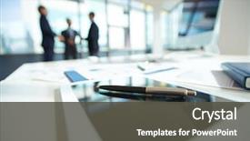  Presentation with pen - Audience pleasing presentation theme consisting of team - office table with ballpoint pen backdrop and a dark gray colored foreground