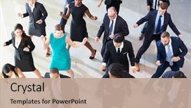  Presentation with dancing - Beautiful slide deck featuring team - overhead view of businesspeople dancing backdrop and a coral colored foreground