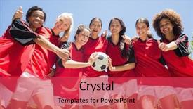  Presentation with female soccer - Presentation theme having team - portrait of successful female soccer background and a red colored foreground