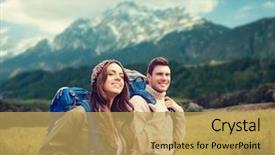  Presentation with rural tourism people adventure - Amazing presentation theme having team activity - adventure travel tourism hike backdrop and a yellow colored foreground