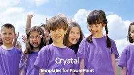  Presentation with happy kids - Presentation theme with team activity - happy kids group have fun background and a  colored foreground