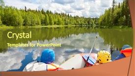  Presentation with rafting - Slide set featuring team activity - rafters in a rafting boat background and a tawny brown colored foreground