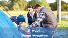  Presentation with family tourism - Presentation theme with son setting up tent background and a teal colored foreground