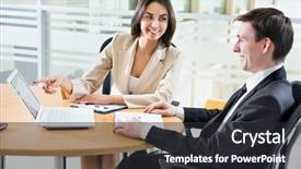  Presentation with meeting - Audience pleasing PPT layouts consisting of team advisors - two happy business people backdrop and a dark gray colored foreground