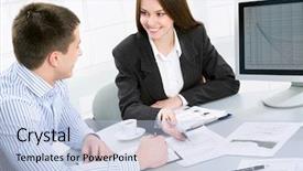  Presentation with young business people - Cool new presentation theme with team advisors - young business people backdrop and a light blue colored foreground