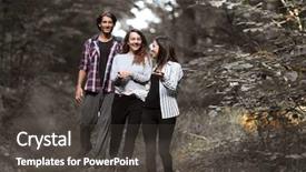  Presentation with public health team - PPT theme with team along a forest road background and a dark gray colored foreground