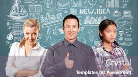  Presentation with team hands - Slide set consisting of team and business team woman with folded hands and man with pointing finger background and a gray colored foreground