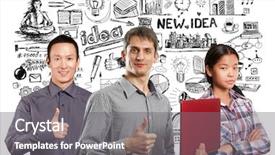  Presentation with done - Amazing presentation theme having team and man with laptop in his hands and woman shows well done backdrop and a gray colored foreground