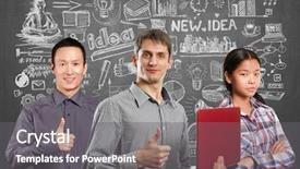  Presentation with done - Beautiful presentation featuring team and man with laptop in his hands and woman shows well done backdrop and a gray colored foreground