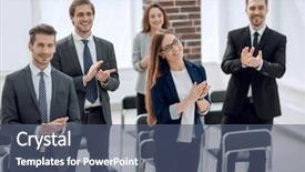  Presentation with winner - Amazing PPT layouts having team applauds the conference winner backdrop and a  colored foreground