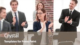  Presentation with winner - Audience pleasing presentation theme consisting of team applauds the conference winner backdrop and a  colored foreground