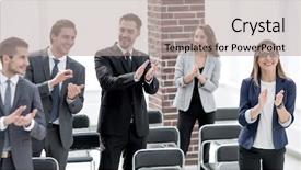  Presentation with winner - Audience pleasing presentation theme consisting of team applauds the conference winner backdrop and a light gray colored foreground