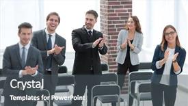  Presentation with winner - PPT theme with team applauds the conference winner background and a dark gray colored foreground