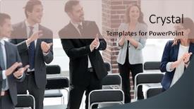  Presentation with winner - Colorful slide deck enhanced with team applauds the conference winner backdrop and a coral colored foreground