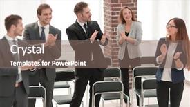  Presentation with congratulation winner - PPT layouts consisting of team applauds the conference winner background and a gray colored foreground