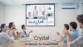  Presentation with interface - Theme consisting of team applausing after a conference background and a soft green colored foreground