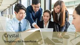  Presentation with project - PPT layouts having japanese korean restaurant - group of business people discuss background and a coral colored foreground