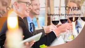  Presentation with team meeting - Beautiful PPT layouts featuring team at business lunch meeting backdrop and a coral colored foreground