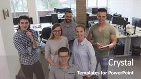  Presentation with help desk - Theme featuring team at office desk background and a gray colored foreground