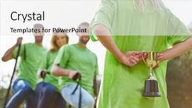  Presentation with winner cup - Beautiful slide deck featuring team at the teambuilding event backdrop and a white colored foreground