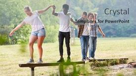  Presentation with team building - Cool new PPT theme with team-balancing-on-the-trim backdrop and a light blue colored foreground