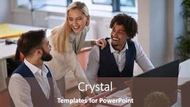  Presentation with building team - Amazing slide deck having team-building-at-work backdrop and a violet colored foreground