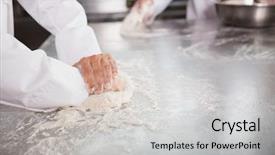  Presentation with dough - Theme consisting of team building closing - close up of bakers kneading background and a light gray colored foreground