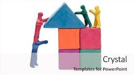  Presentation with house building - Audience pleasing presentation consisting of team building closing - family on the construction backdrop and a sky blue colored foreground