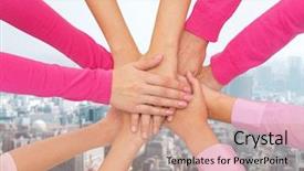  Presentation with building women - PPT theme with team building closing - healthcare people gesture and medicine background and a coral colored foreground