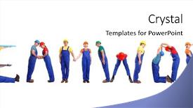  Presentation with team group - Theme with team building words - group of young people wearing background and a cream colored foreground