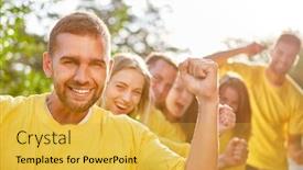  Presentation with building team - Theme with team-building-workshop-together background and a yellow colored foreground