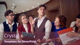  Presentation with hotel team - Audience pleasing presentation theme consisting of team-carefully-listening backdrop and a tawny brown colored foreground