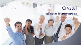  Presentation with good life good job - PPT theme enhanced with team celebrating a good job background and a sky blue colored foreground