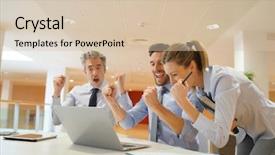  Presentation with outcome - Theme enhanced with hard work pays - dynamic startup team celebrating successful background and a soft green colored foreground