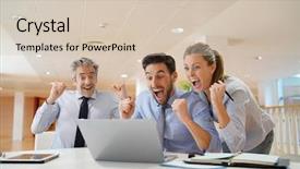  Presentation with outcome - Amazing slide set having hard work pays - dynamic startup team celebrating successful backdrop and a soft green colored foreground