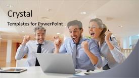  Presentation with outcome - Cool new theme with hard work pays - dynamic startup team celebrating successful backdrop and a soft green colored foreground