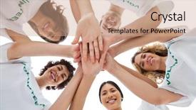  Presentation with team group - Audience pleasing slides consisting of team charity - cheerful group of volunteers putting backdrop and a coral colored foreground